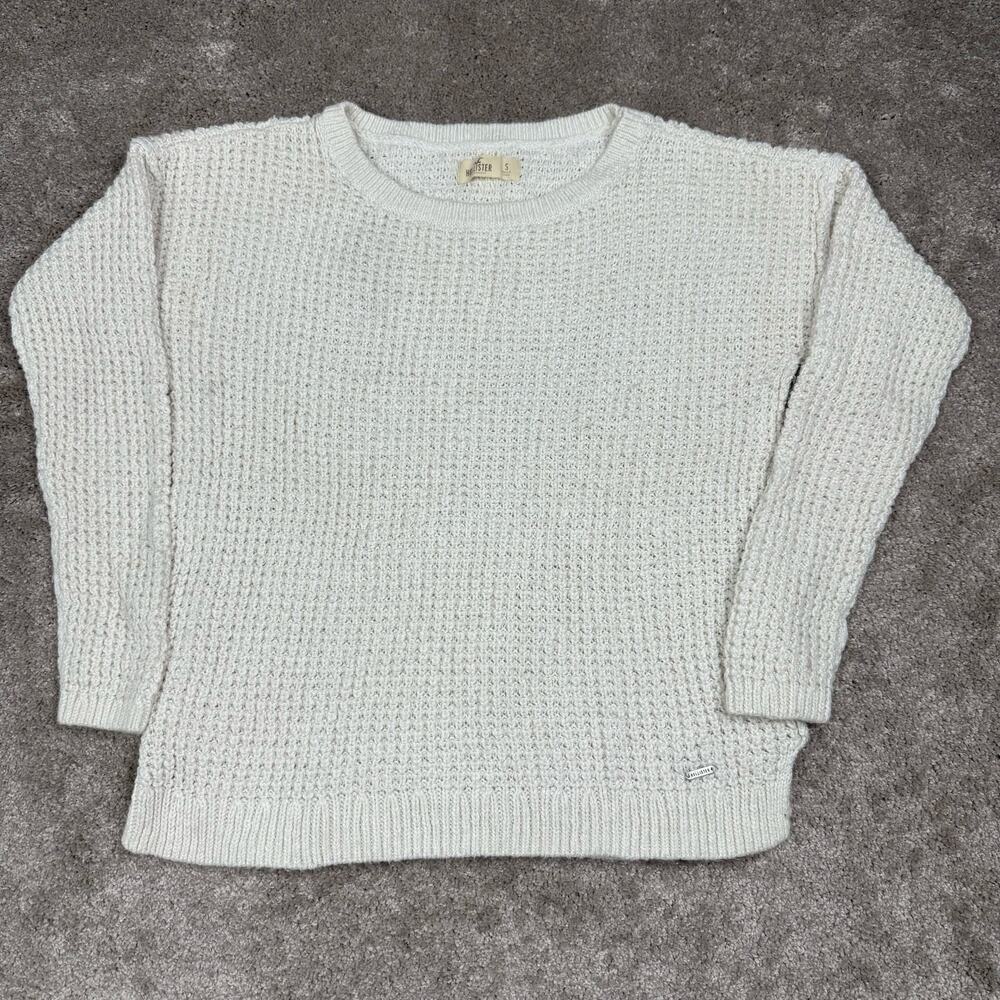 Hollister California Waffle Knit Crewneck Sweater Size S Cream Cozy Casual
